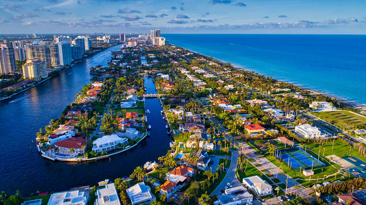 Modern Miami waterfront residence at sunset